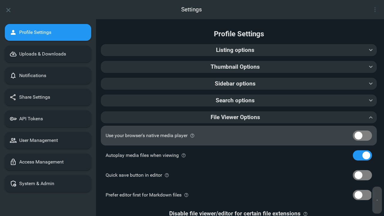 Profile settings showing File Viewer Options